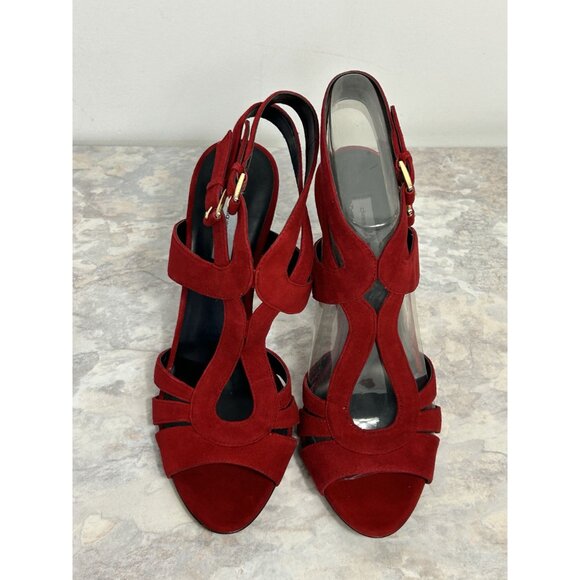 Classiques Entier Trellis Suede Strap Buckle Heels in Red - Sz 9.5M - Picture 3 of 10